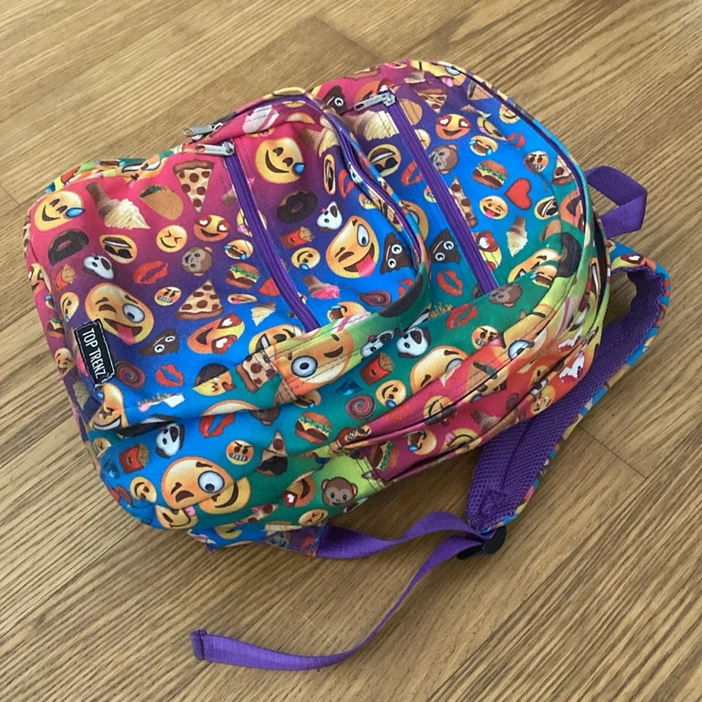 Top Trenz Girl Emoji Multicolor Full Size School Backpack